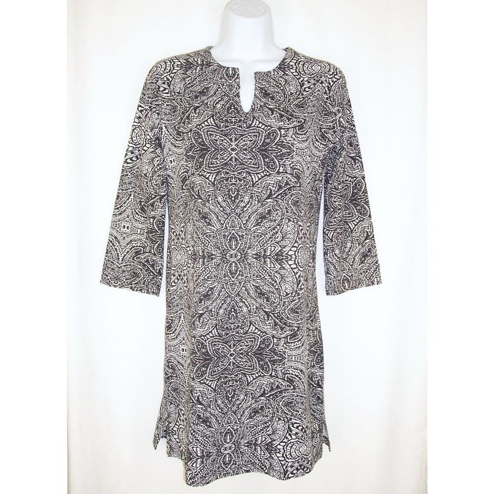 Coolibar Oceanside Tunic Dress XS UPF 50+ Sun Protection Black White Paisley